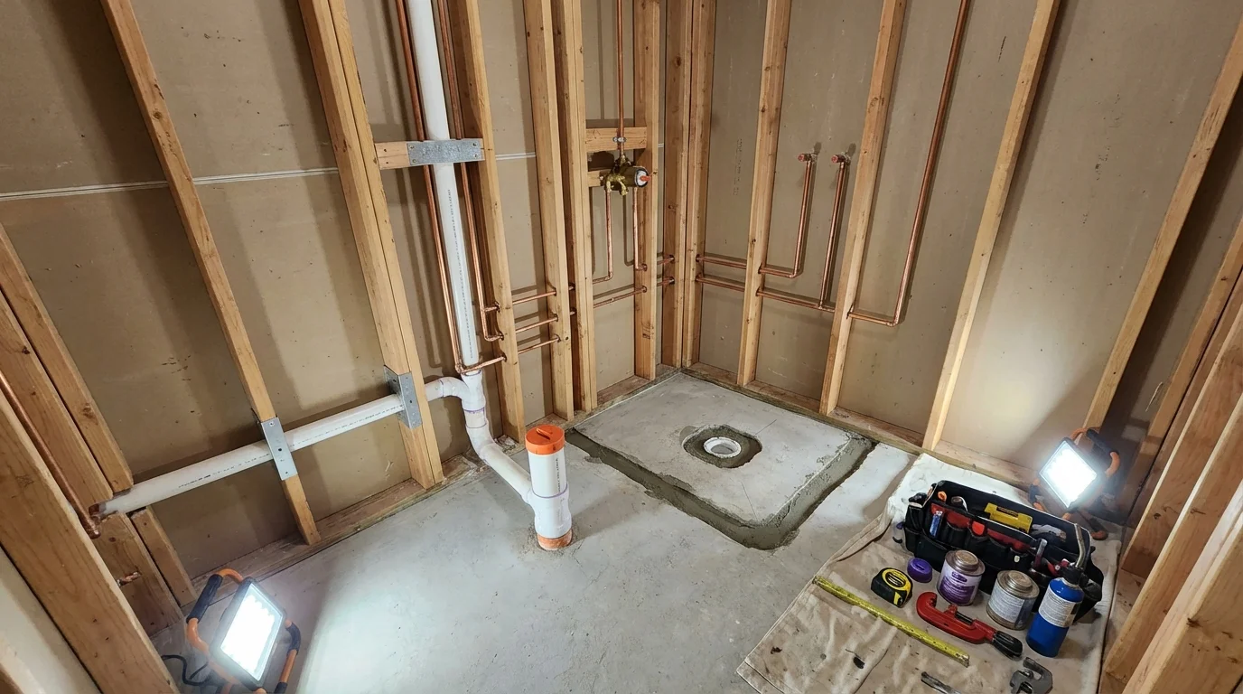 Bathroom rough-in plumbing during remodel by Johns Plumbing LLC in Valentine