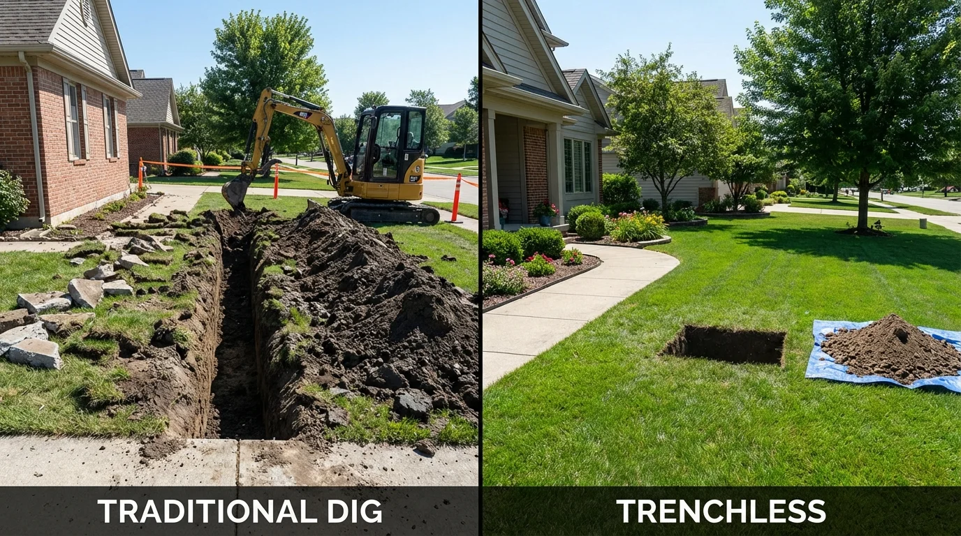 Trenchless sewer repair with minimal yard damage versus traditional excavation in Valentine, NE